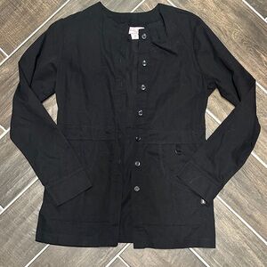 Women's Koi Black Button-Up Scrub Jacket